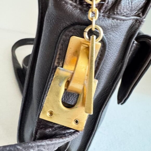 Perlina Vintage Dark Chocolate Brown Square Leather Small Everyday Crossbody - Picture 4 of 10